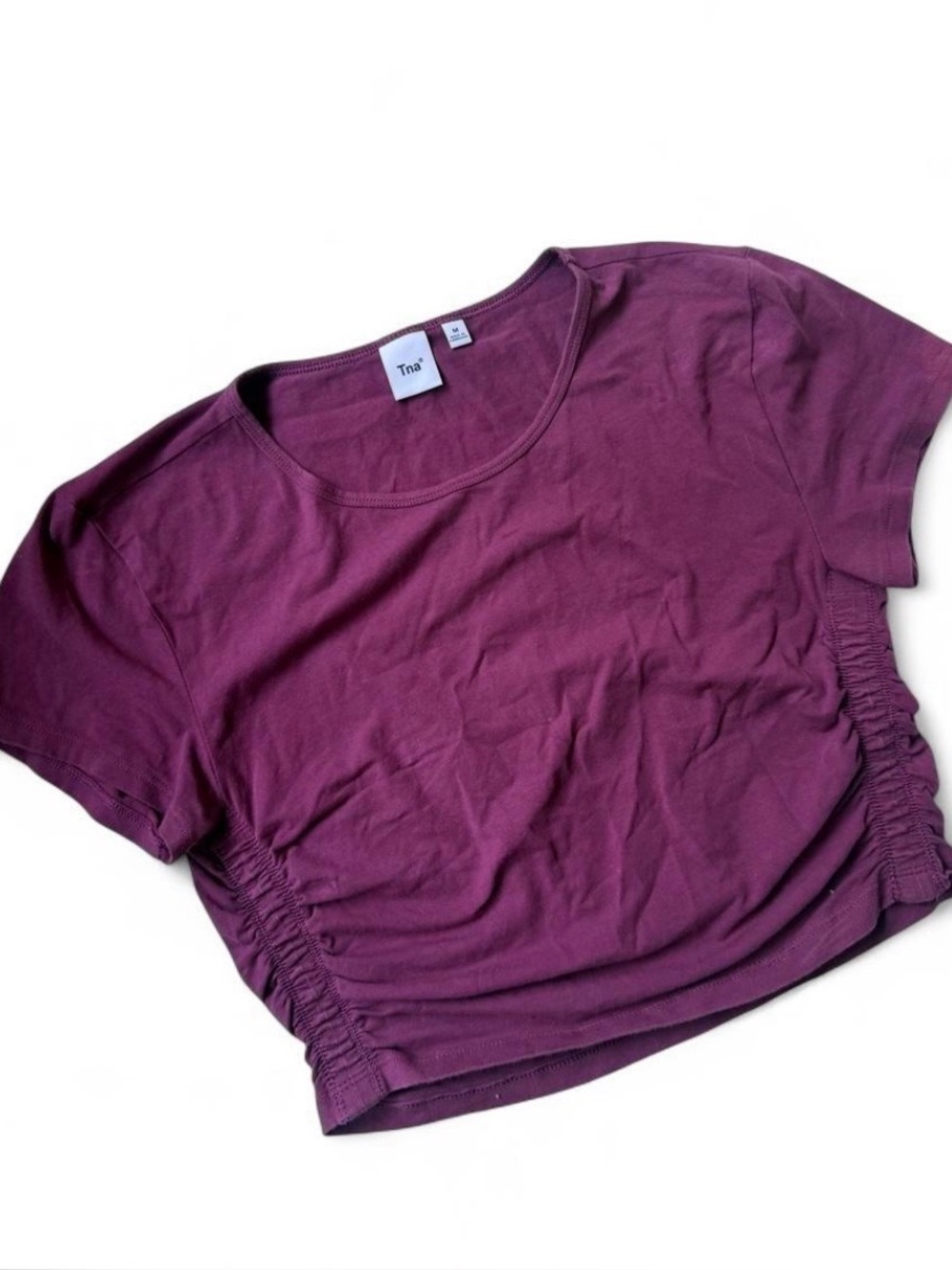 Aritiza TNA Women's Purple Short Sleeve Ruched Crop Top